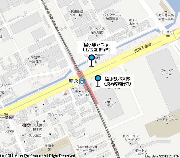 地図：稲永駅バス停