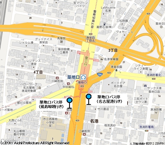 地図：築地口バス停