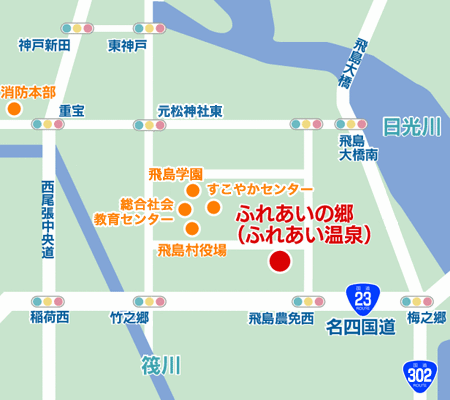 地図：ふれあいの郷（ふれあい温泉）周辺